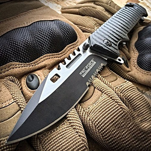 9" TAC FORCE Spring Assisted Open SAWBACK BOWIE Tactical Rescue Pocket Knife EDC