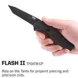 SOG Folding Knife Pocket Knife - “Flash II Tanto” TFSAT8-CP Spring Assisted Knife with 3.5” Black TiNi Straight Edge Knife Blade + Tactical Knife Grip
