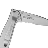 Kershaw Leek Serrated (1660ST) Pocket Knife, 3” Partially Serrated 14C28N Steel Blade, 410 Stainless Steel Handle, Bead-Blasted Finish, SpeedSafe Open, Liner and Tip Lock, Reversible Pocketclip; 3 OZ