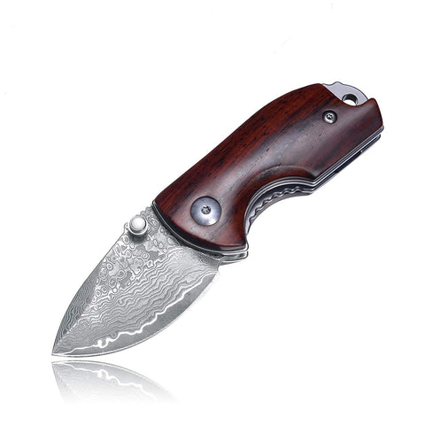 KUBEY Cutlery Wood Folding Pocket Knife, Thumb Open and Liner Lock, for Outdoor Camping Hiking and Everyday Carry
