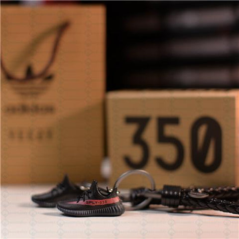 Yeezy Boost 350 V2 Core "Red Stripe" 3D Mini Sneaker Keychains with Box and Bag